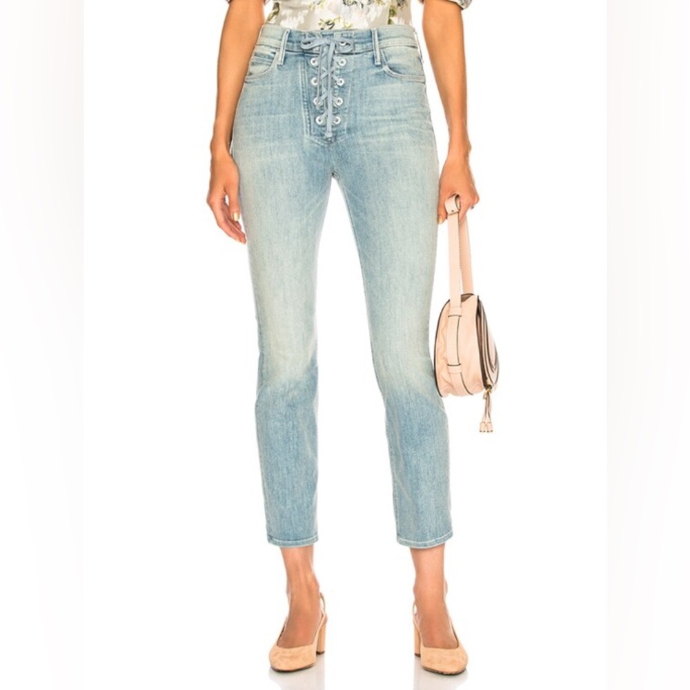 MOTHER DENIM The Lace Up Dazzler Ankle Straight Leg Jeans Size 25 0 Light Wash